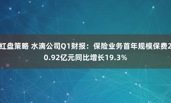 红盘策略 水滴公司Q1财报：保险业务首年规模保费20.92亿元同比增长19.3%